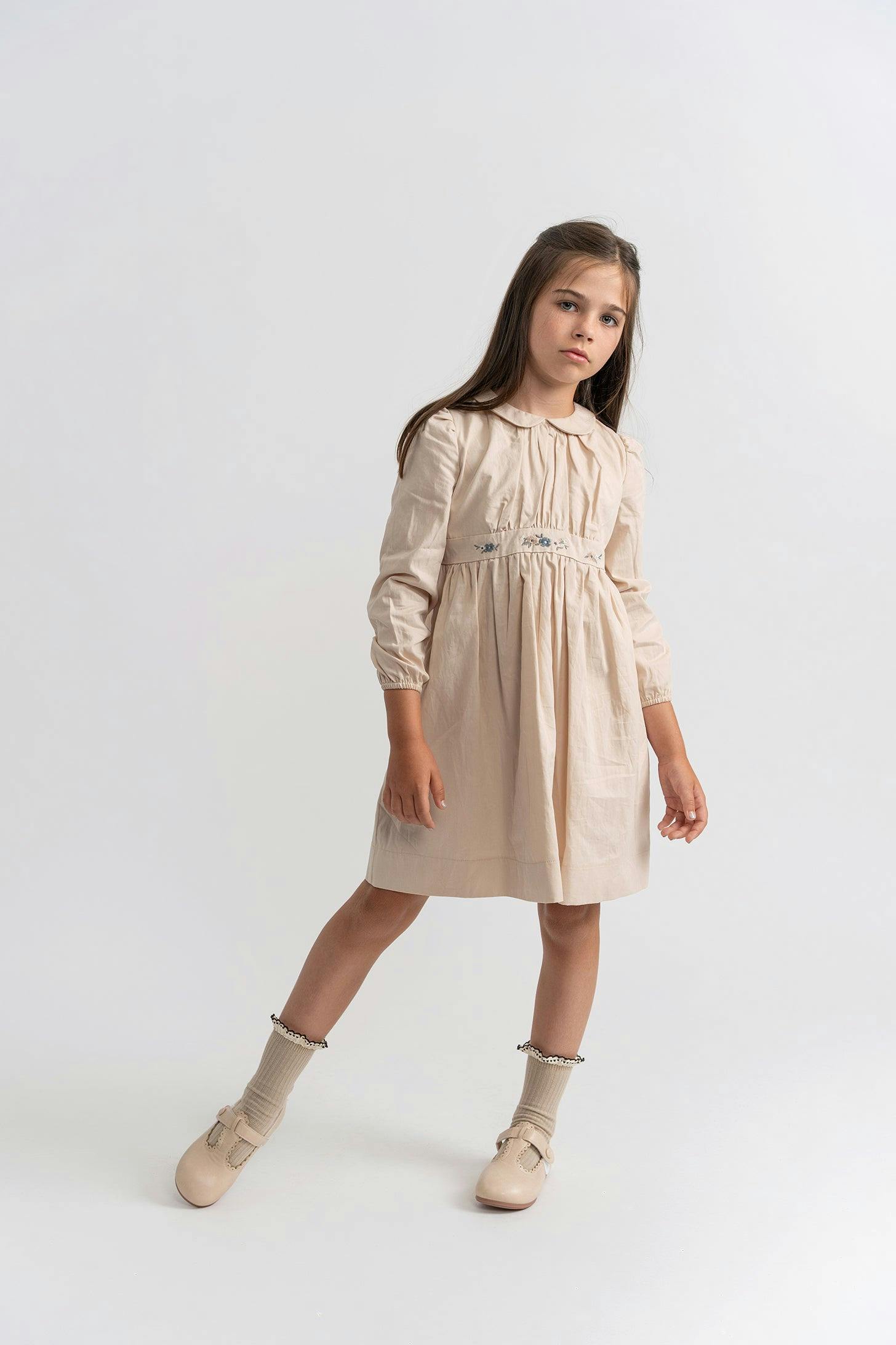 Floral Embroidered Dress Beige