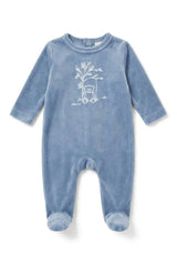 Bear Embroidered Velour Footie