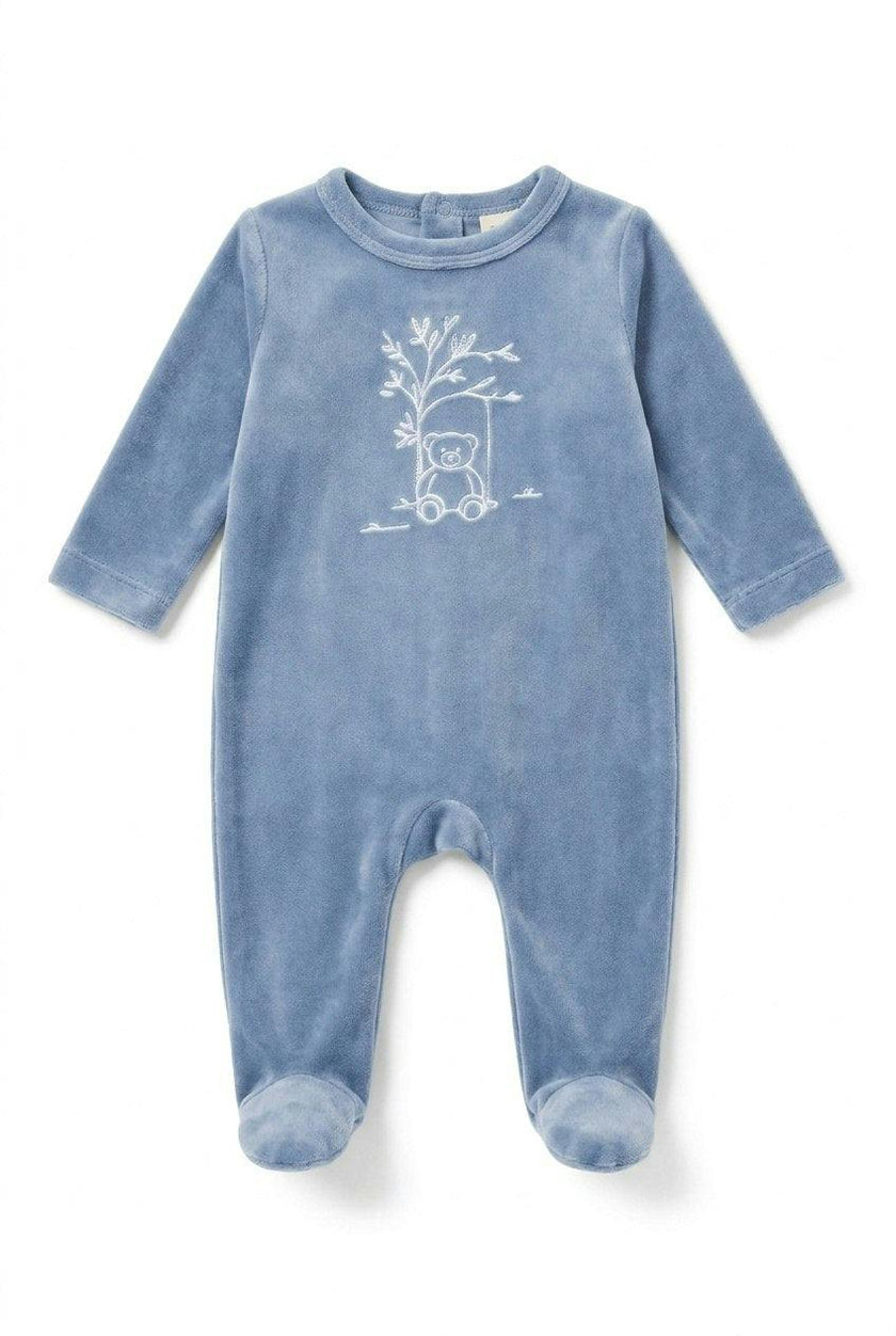 Bear Embroidered Velour Footie