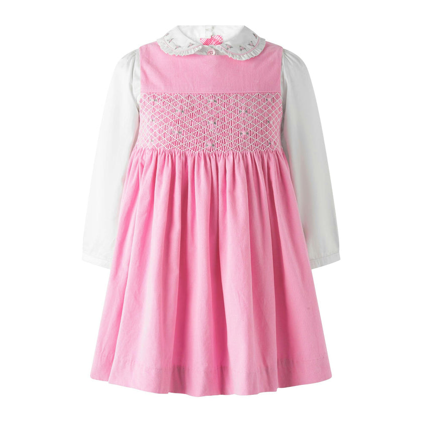 Rose Smocked Babycord Pinafore & Blouse Set