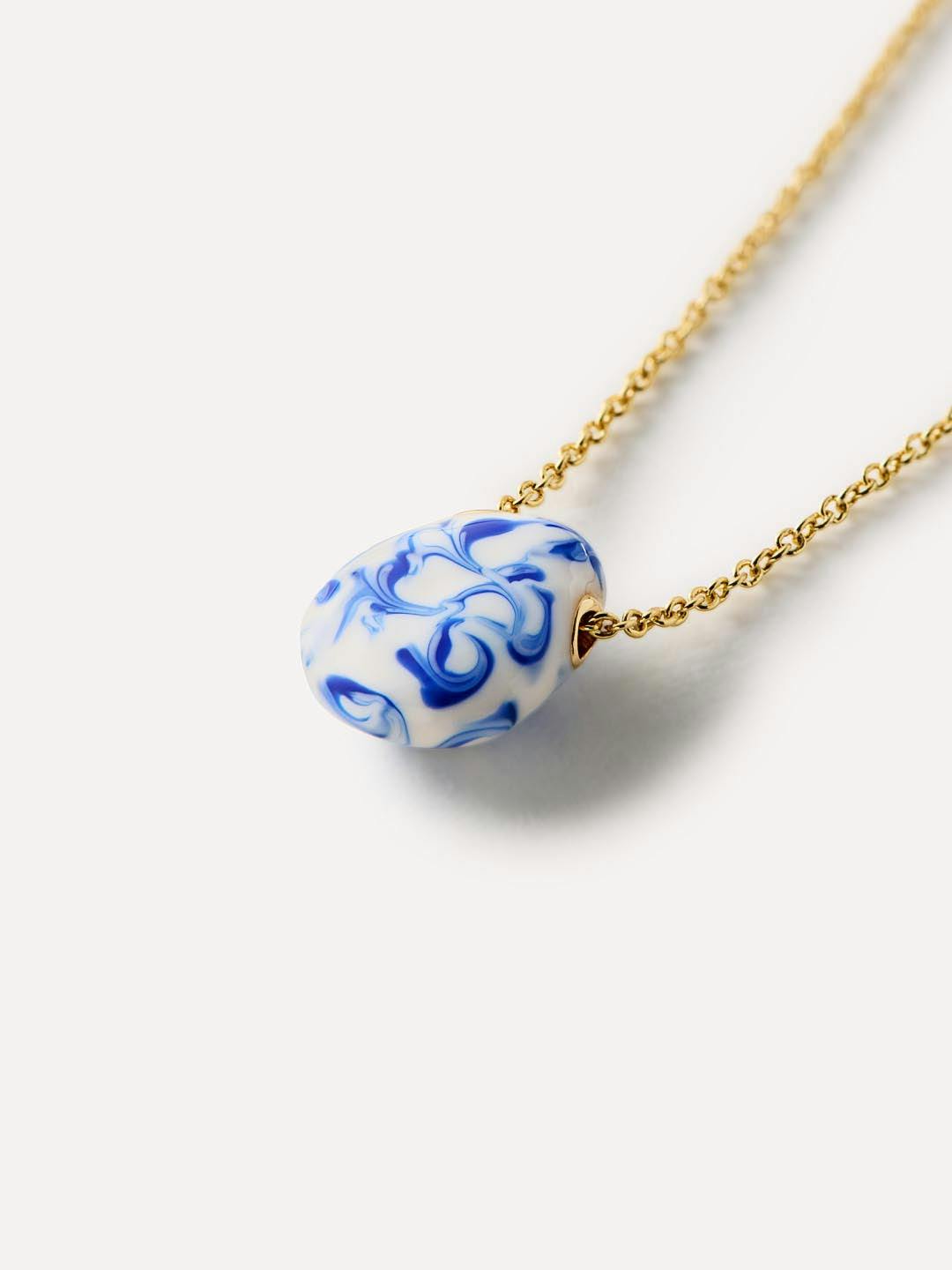 Gold Statement Necklace - Pebble Mini Marble Blue