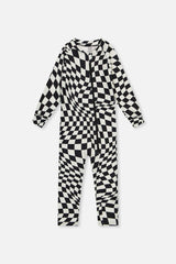 One Piece Thermal Underwear White Checkered Print