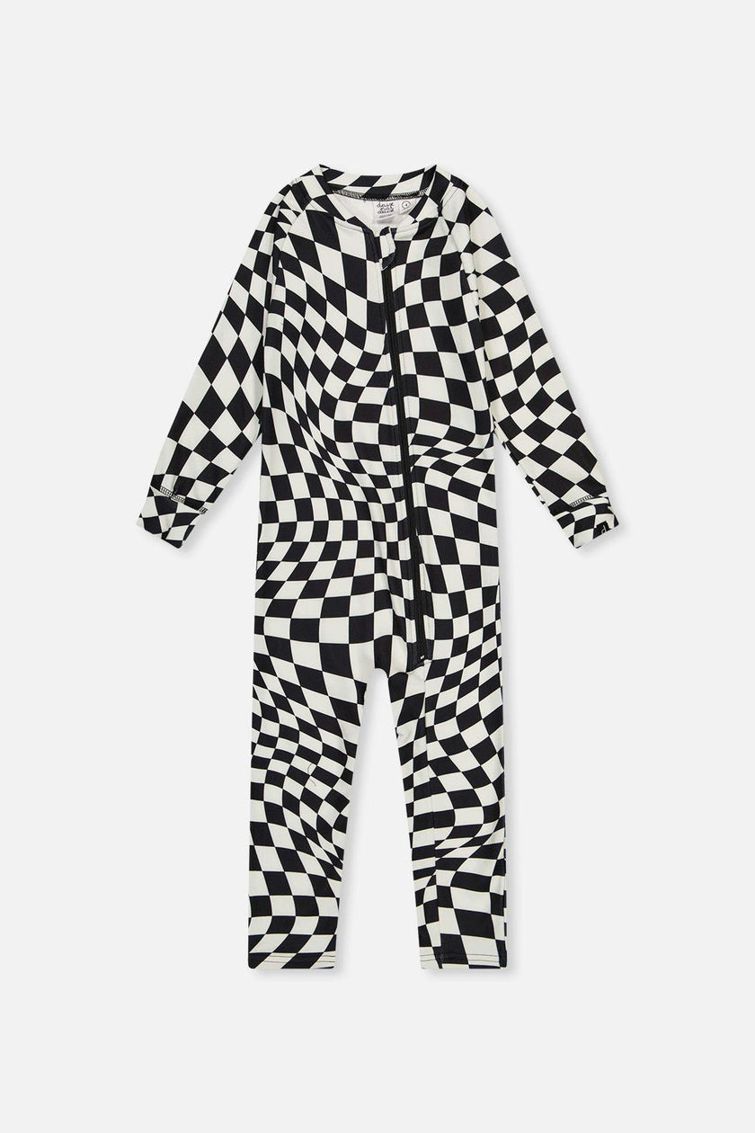 One Piece Thermal Underwear White Checkered Print