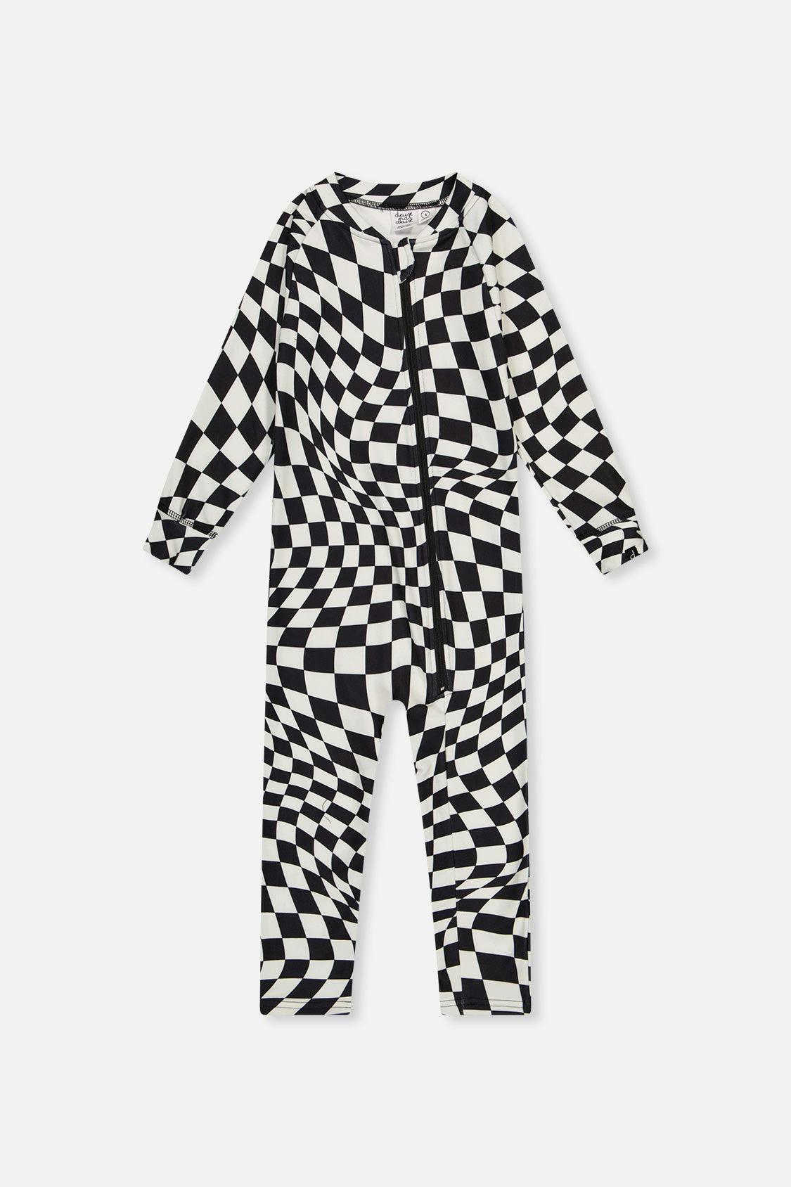 Baby One Piece Thermal Underwear White Checkered Print