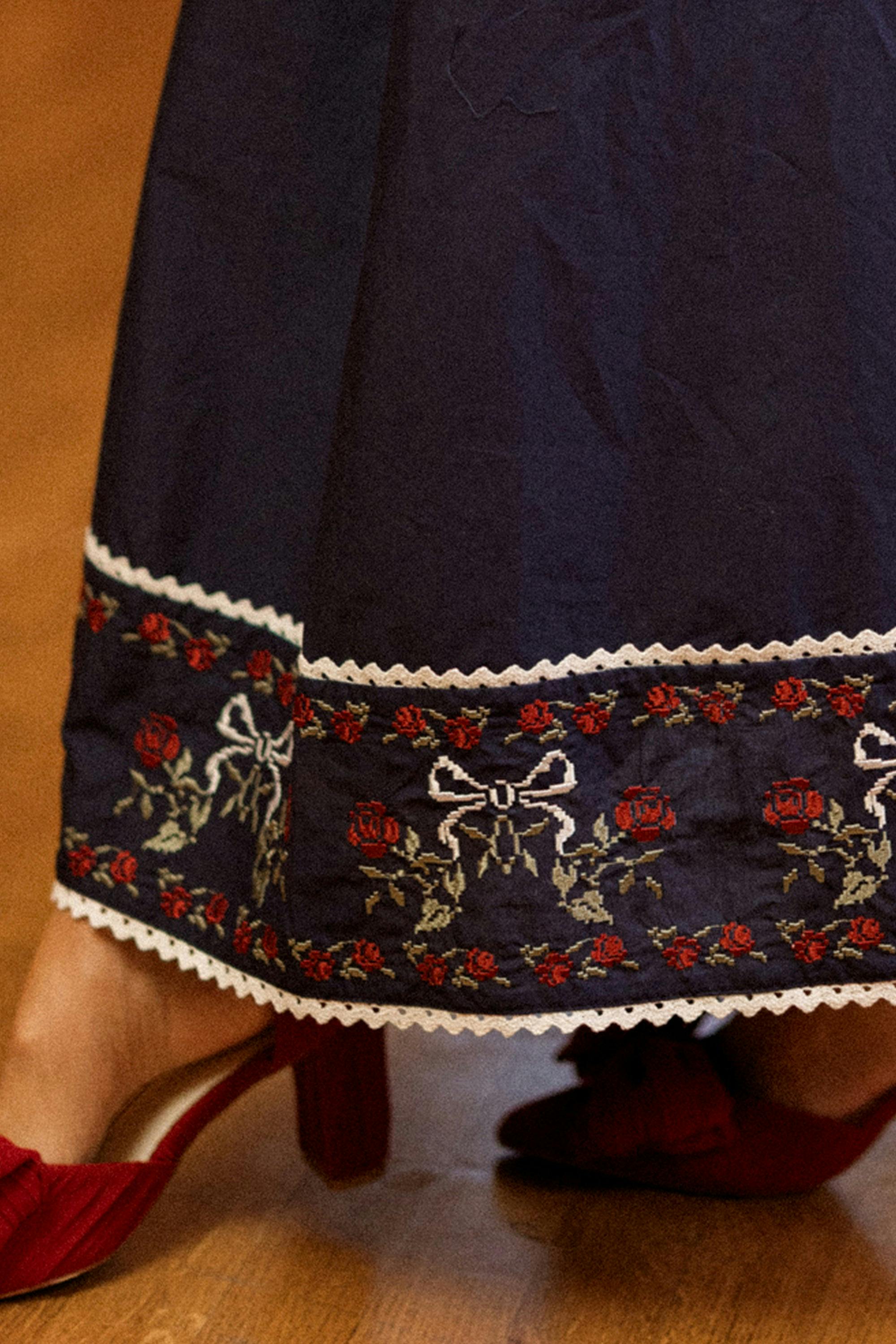 Bluebell Skirt in Sapphire Rosette Embroidery