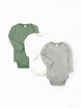 3-Pack Classic Long Sleeve Bodysuit Bundle Thyme + Heather Grey + White