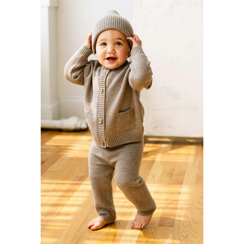 Merino Wool Baby Cardigan in Light Heather Gray