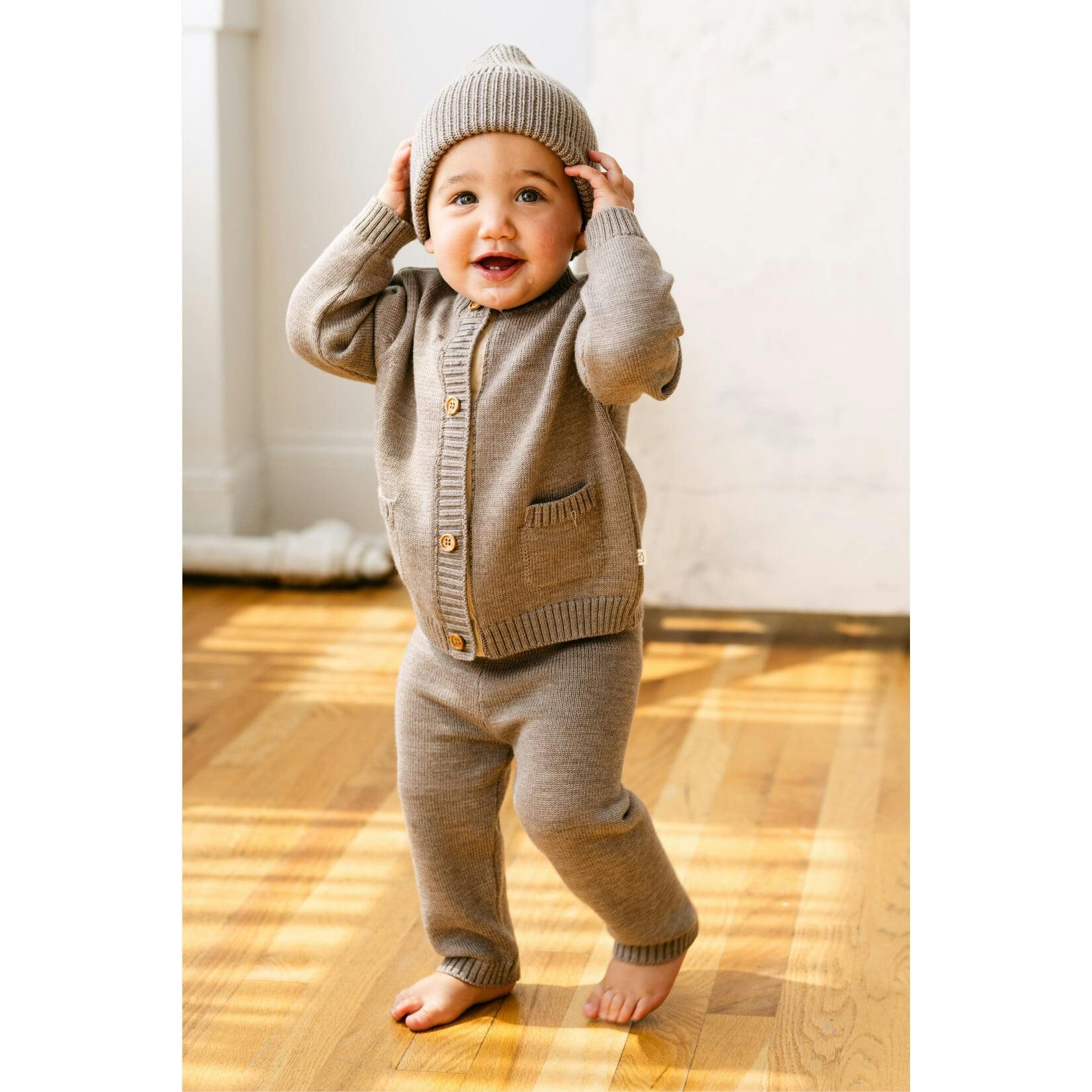 Merino Wool Baby Cardigan in Light Heather Gray
