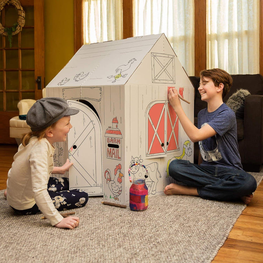 Cardboard Coloring Playhouse Barn - Kids Art & Craft for Indoor & Outdoor