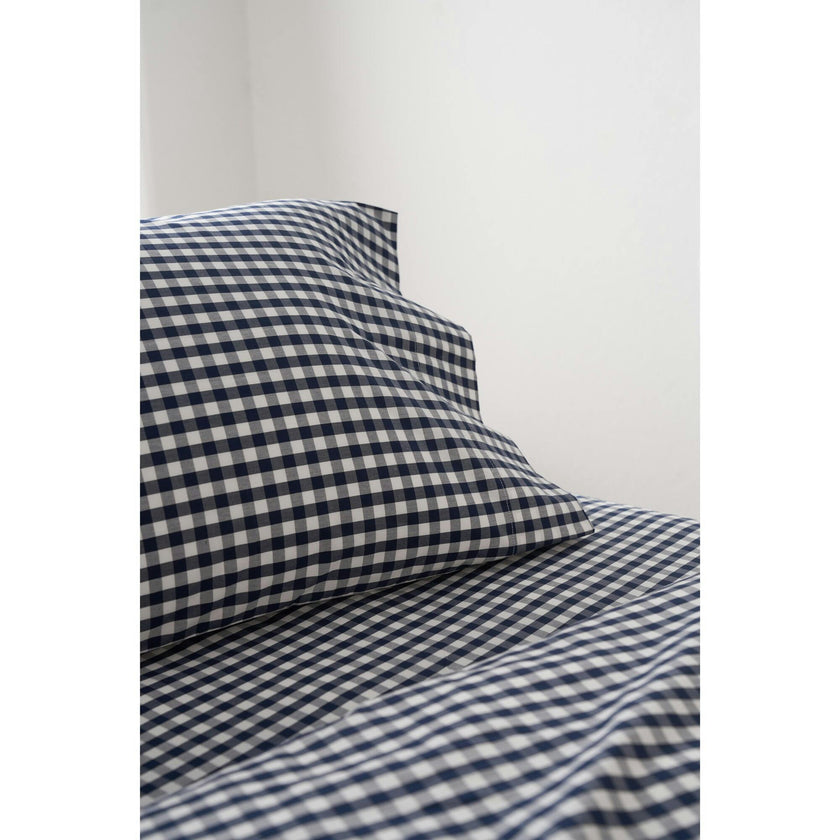 Luxe Premium Percale Bed Sheets in Navy Gingham