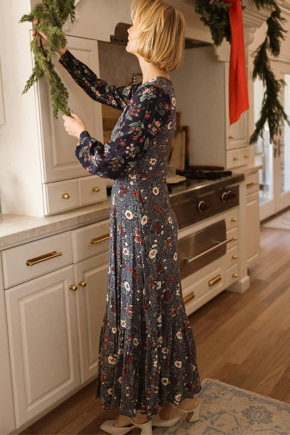 Soleil Dress in Navy Etched Bloom