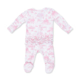 Golf Toile Pink - 2 Way Ruffle Back Zipper Footie