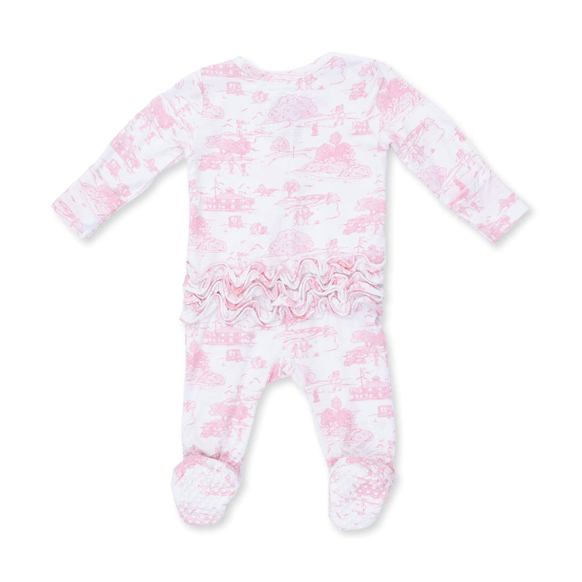 Golf Toile Pink - 2 Way Ruffle Back Zipper Footie