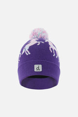 Winter Knit Hat With Pompom Purple And Blue
