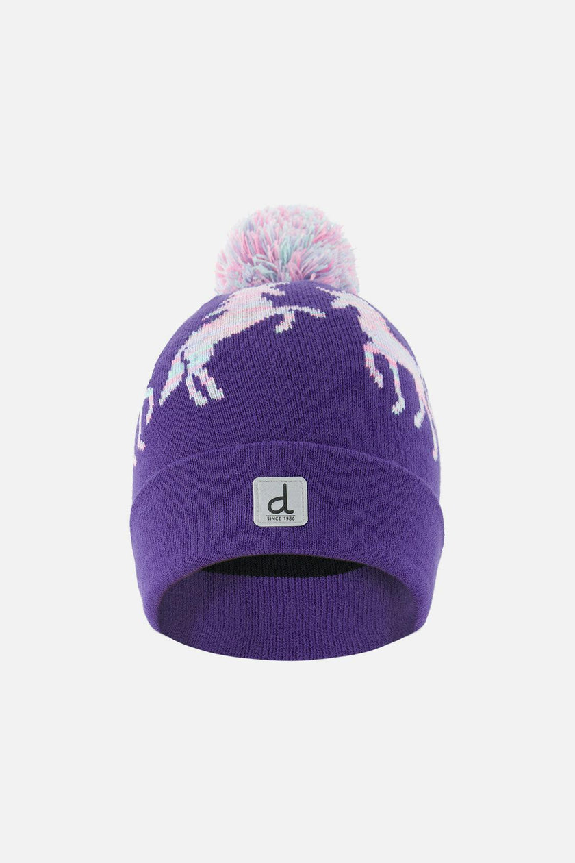 Winter Knit Hat With Pompom Purple And Blue
