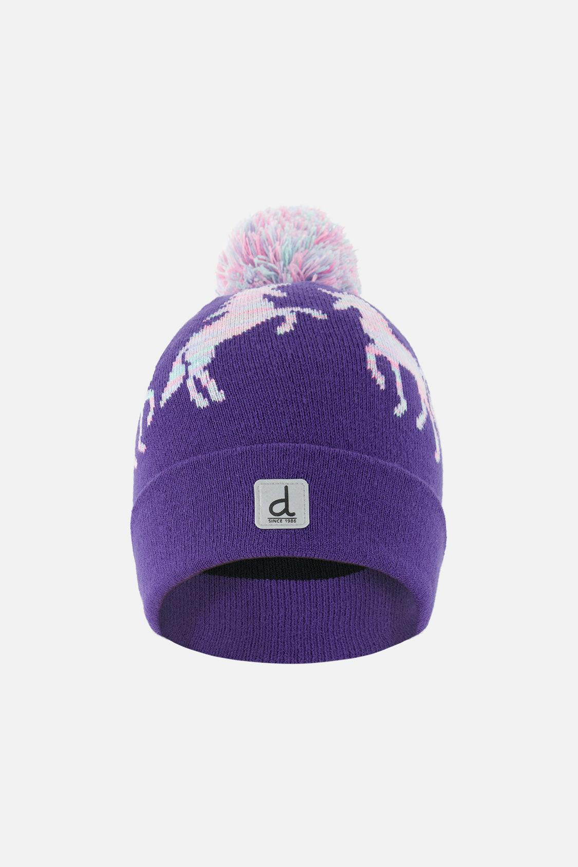 Winter Knit Hat With Pompom Purple And Blue