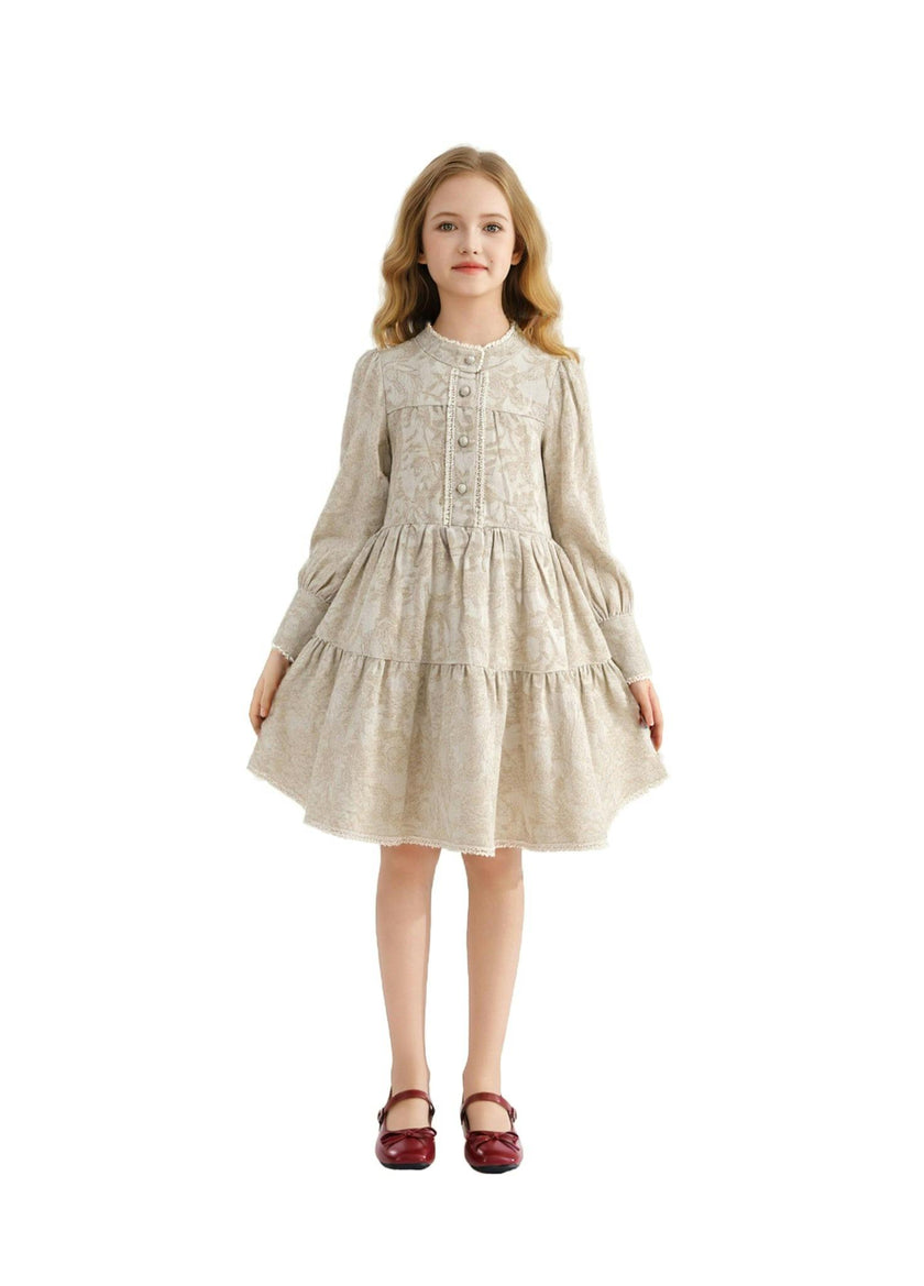 Beige Tiered Modest Dress