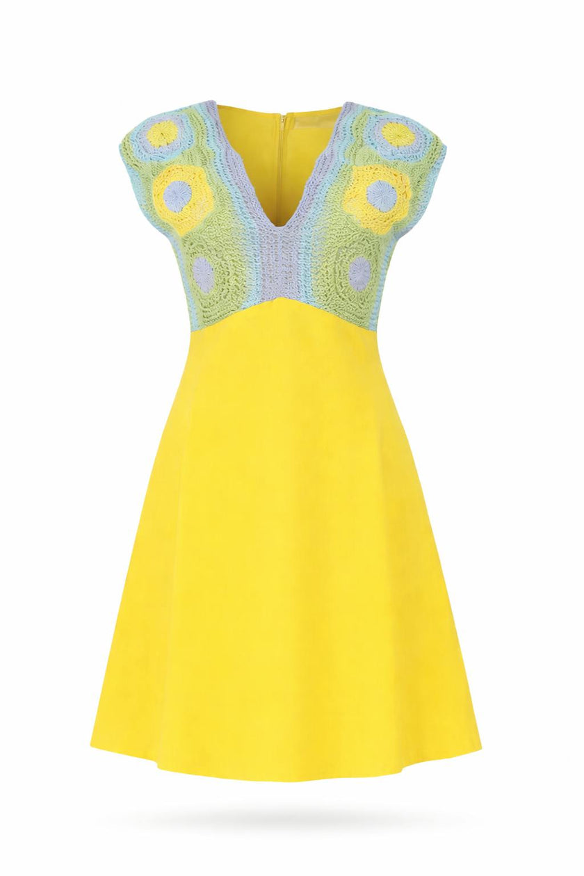 Ally Yellow Crochet Mini Dress