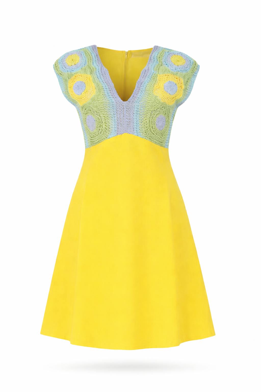 Ally Yellow Crochet Mini Dress
