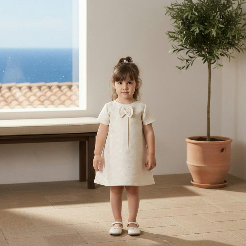 Elsa Baby Dress Short Sleeve, Off-White Hearts