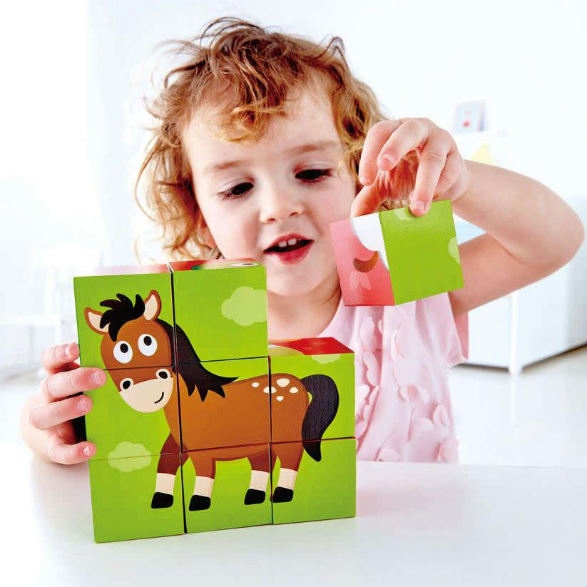 Hape: Farm Animal Block Puzzle&nbsp;- 9pc Wooden Stacking Blocks Puzzle