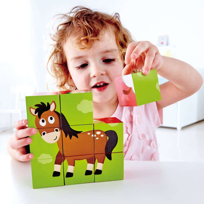 Hape: Farm Animal Block Puzzle&nbsp;- 9pc Wooden Stacking Blocks Puzzle