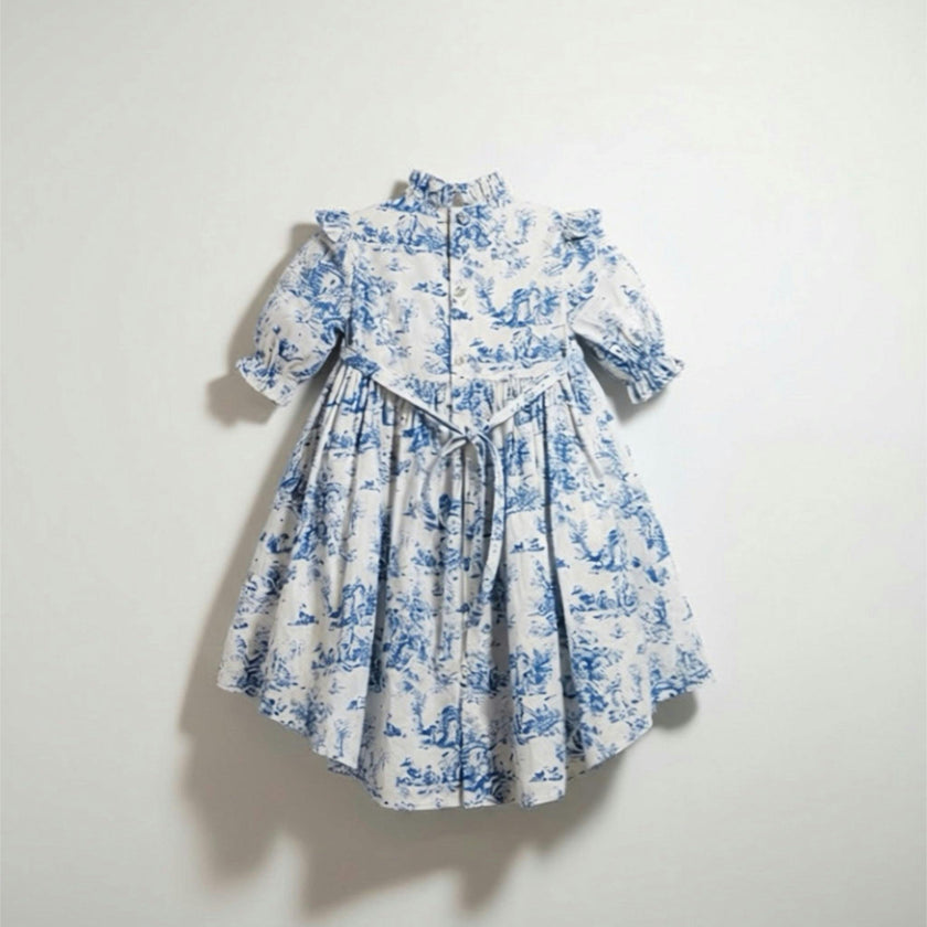 Aoki Blue Toile Dress | Short Sleeve