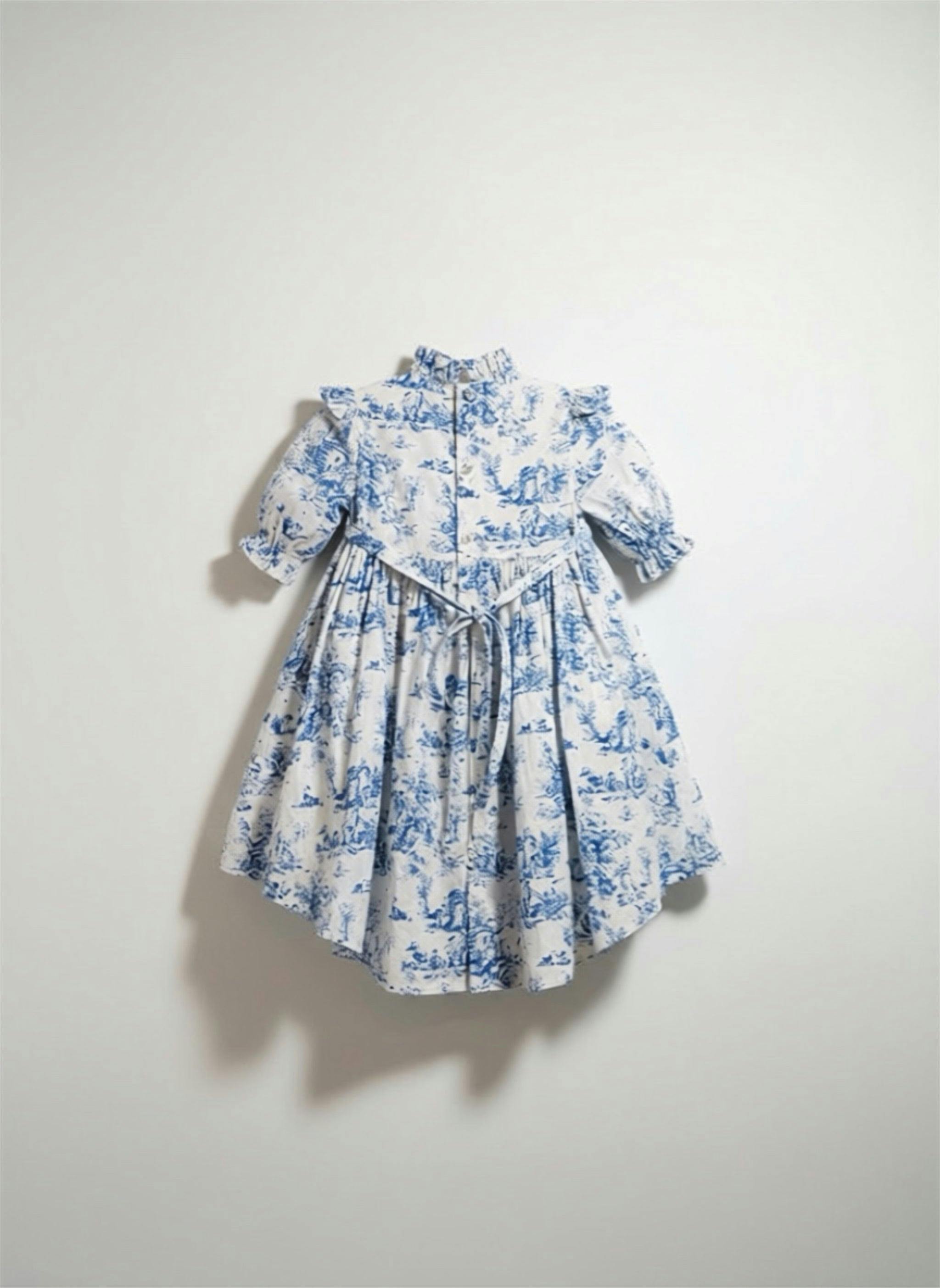Aoki Blue Toile Dress | Short Sleeve