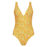 women's marigold floral v-neck one piece