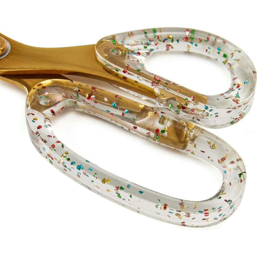 Packed Party Confetti Party Acrylic Scissors - 9-Inch Clear Confetti-Injected Handles with Gold-Tone Blades for Home School and Office Desks