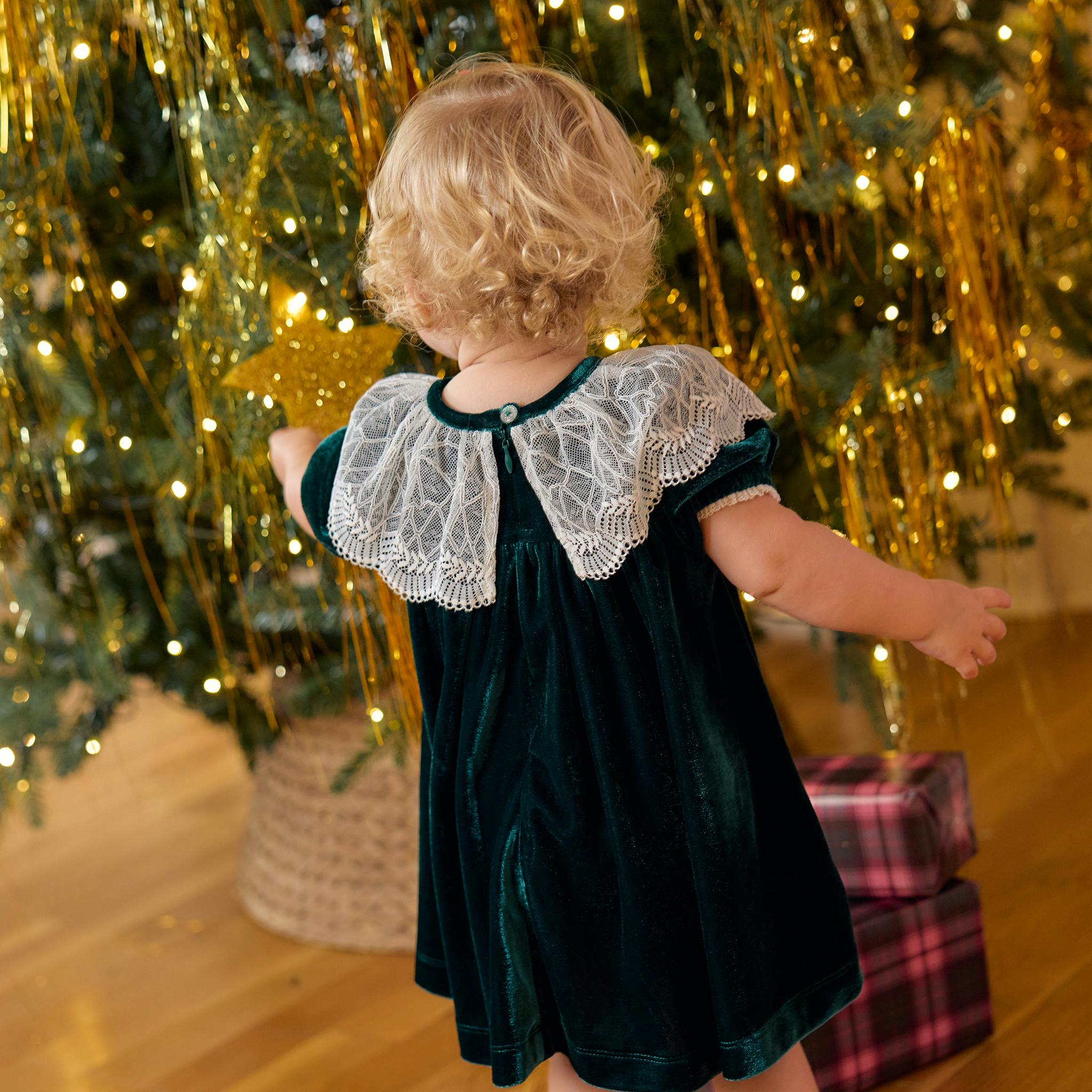 Baby Girls Caroline Dress Set - Evergreen Velour