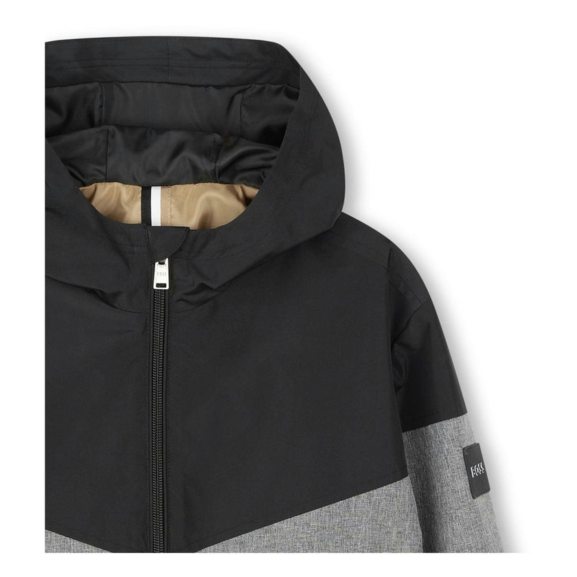 Black Chevron Hooded Windbreaker