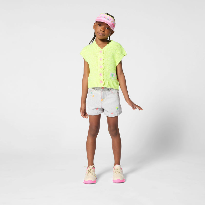 Light Gray Denim Kids’ Shorts with Embroidery