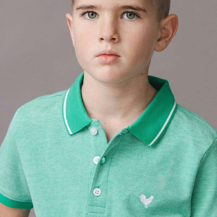 Organic Short Sleeve Knit Pique Polo Shirt, Green