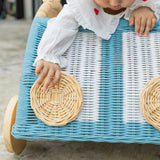 Archie Handcrafted Rattan Storage Wagon with Solid Wood Wheels - Wicker