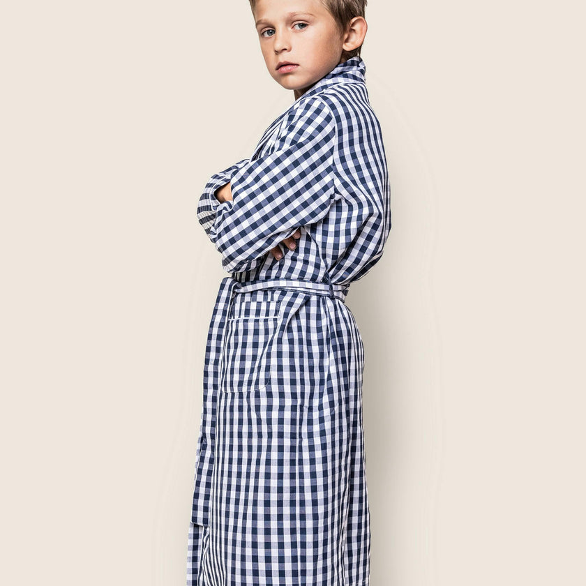 Kid's Twill Robe in Navy Gingham
