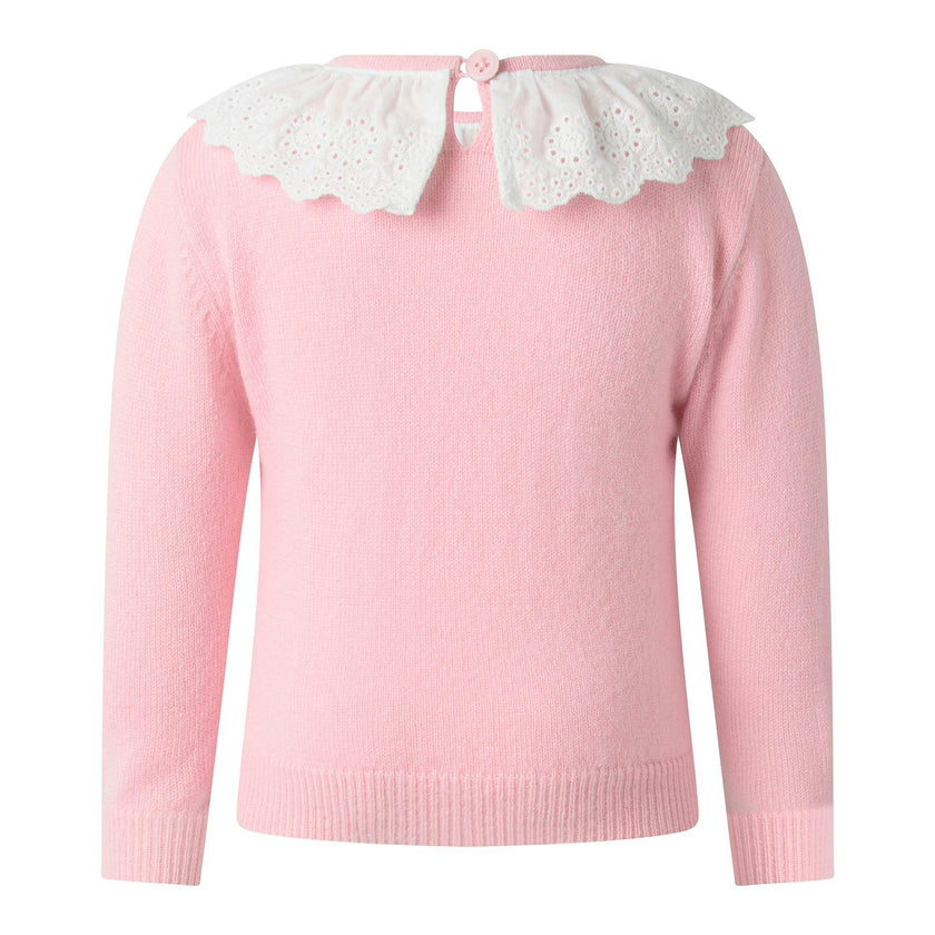 Pink Cashmere Set with Broderie Collar
