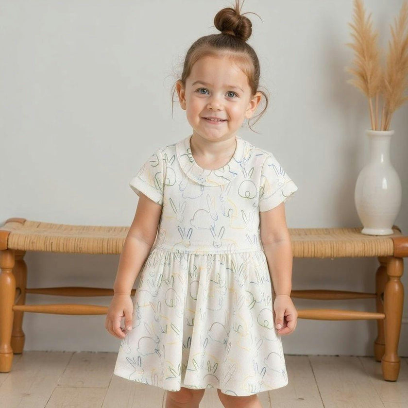 short sleeve twirl dress | bunnies