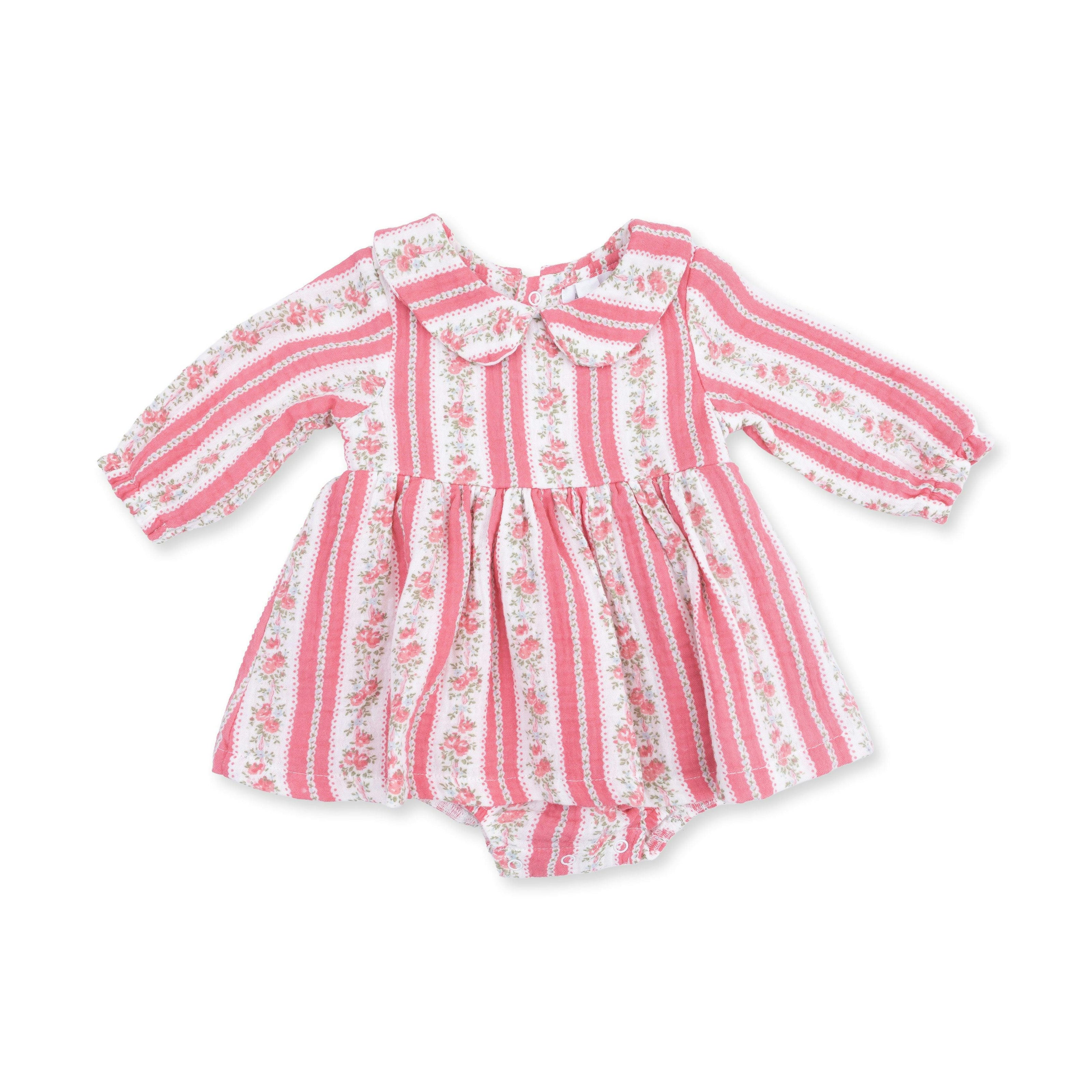 Suzie Floral Stripe - Long Sleeve Bubble with Peter Pan Collar and Skirt