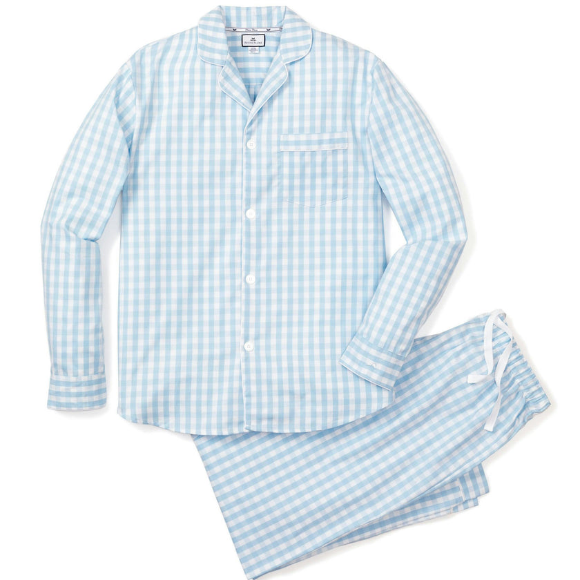 Men's Twill Pajama Set in Light Blue Gingham