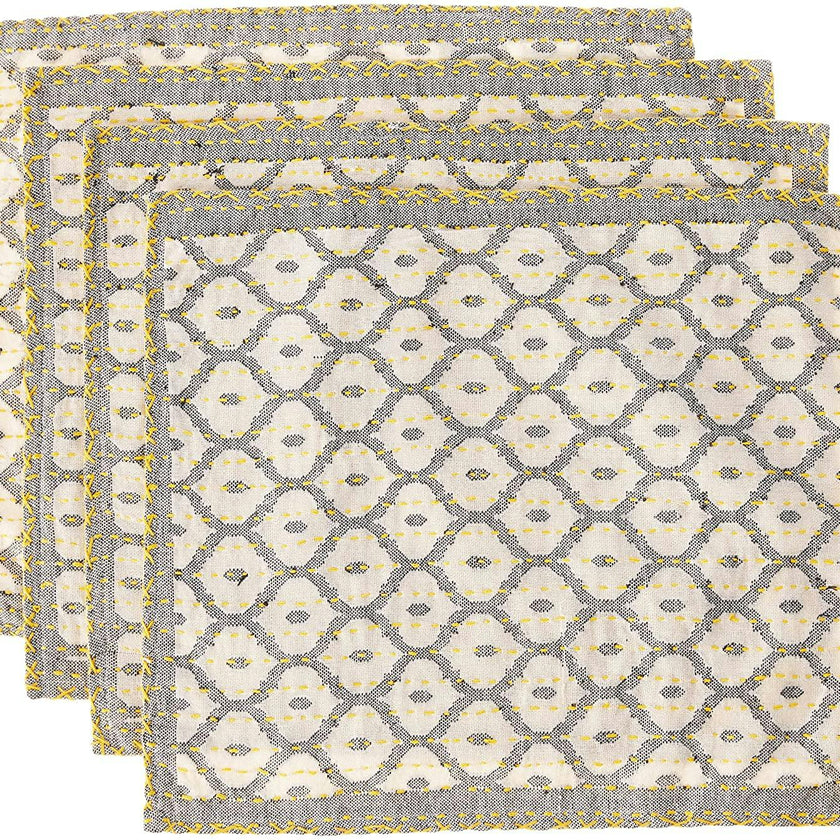 Artisan Hand Loomed Placemat - Gray Yellow Stitching - 14" x 19"- Set of 4 Arcadia Home