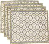 Artisan Hand Loomed Placemat - Gray Yellow Stitching - 14" x 19"- Set of 4