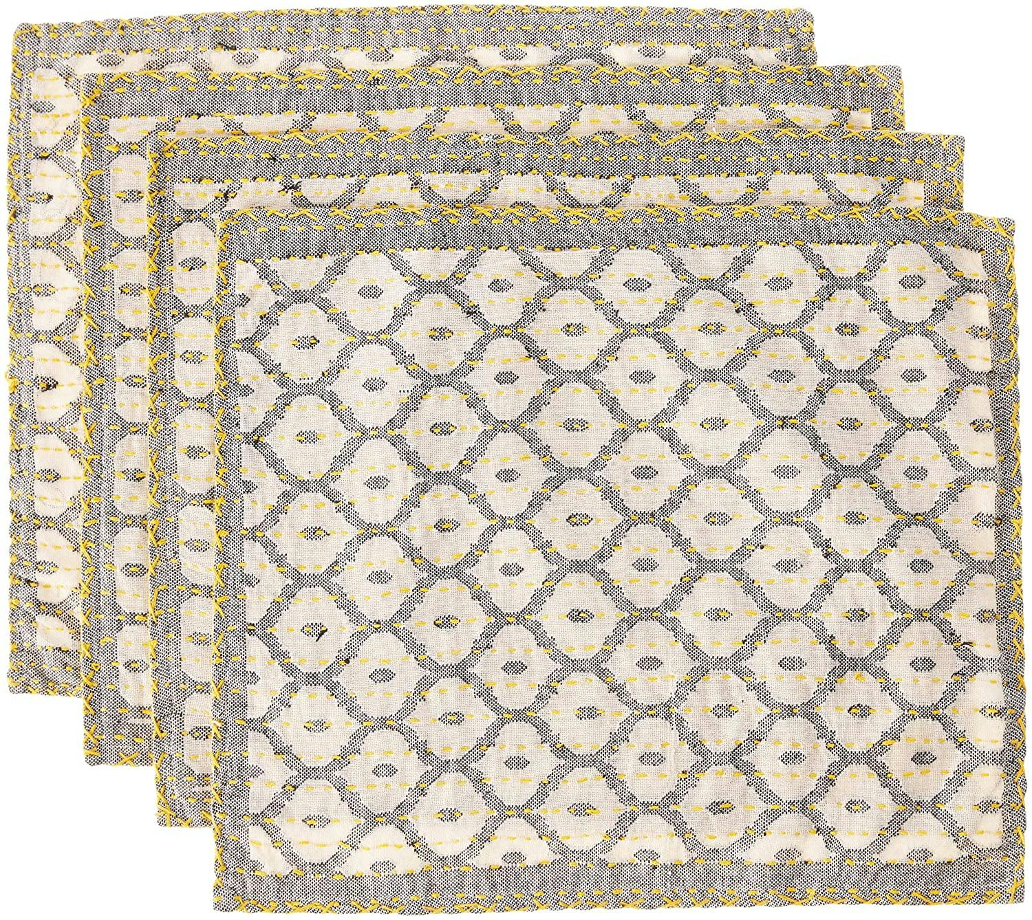 Artisan Hand Loomed Placemat - Gray Yellow Stitching - 14