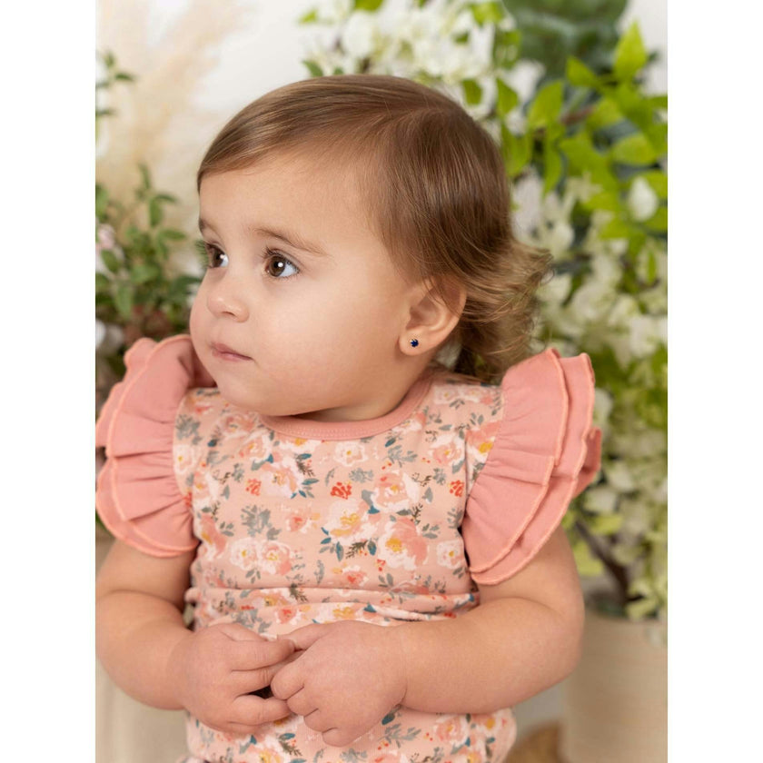 Floral Print 2-Piece Flutter Sleeve Top & Short Set
