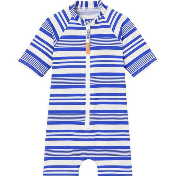 Boys' anti-UV short-sleeved jumpsuit, blue striped | COMBI MALO