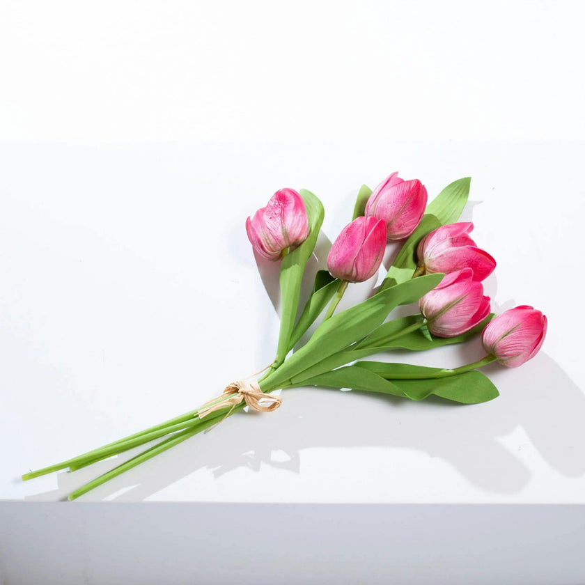 Real Touch White Tulip Faux Floral Everyday Spring Water Illusion Arrangement in Glass Teardrop Vase - Available in Multiple Colors