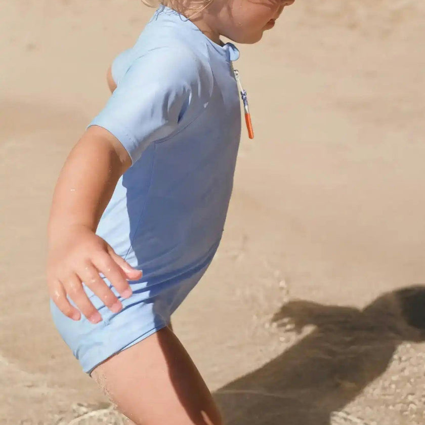 Boys' anti-UV short-sleeved jumpsuit, sky blue | COMBI BYRON