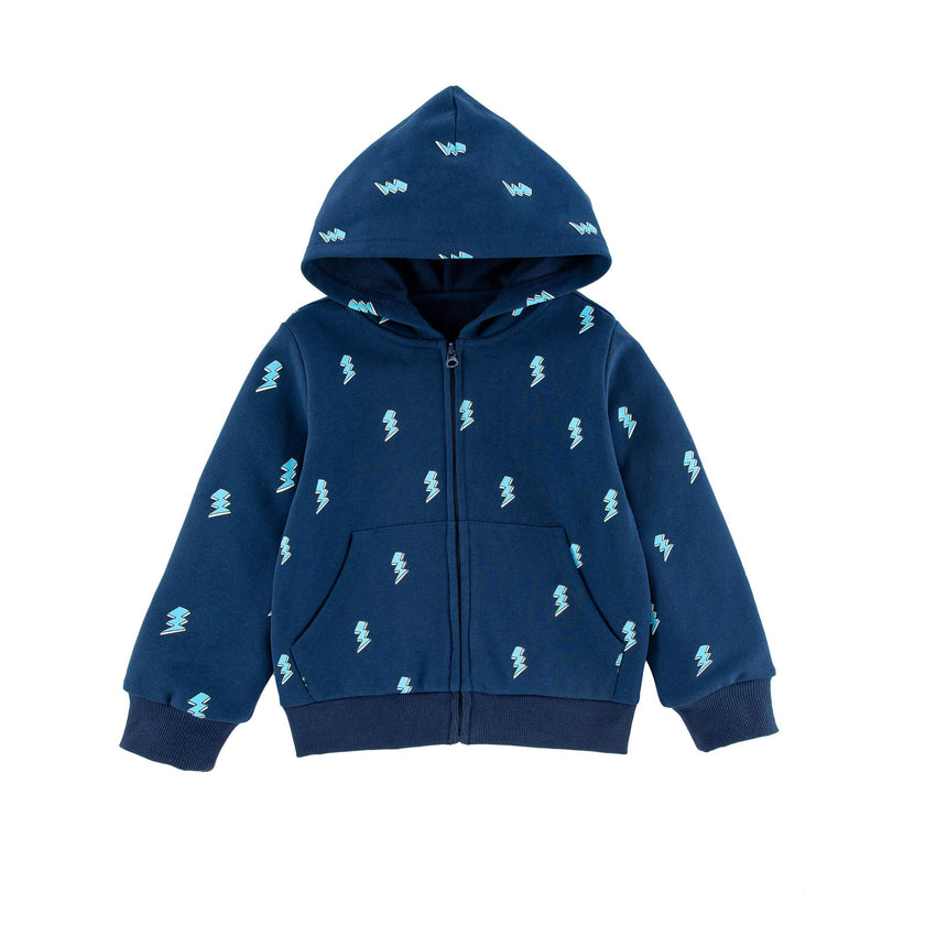 Soft Fleece Zip-up Hoodie, Blue Lightning
