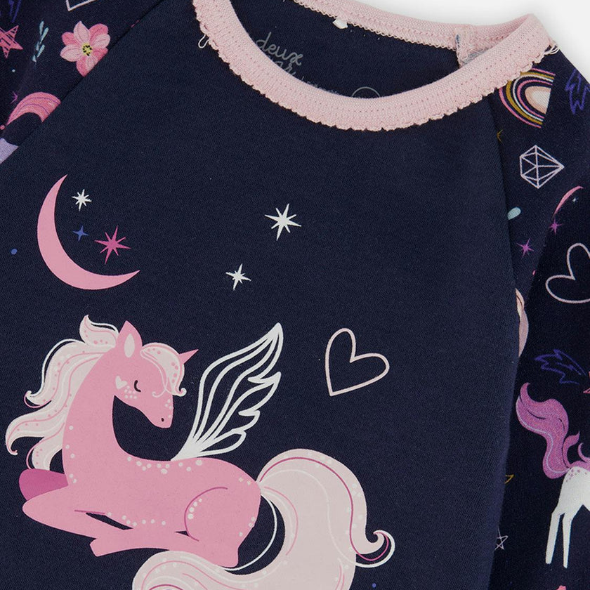 Organic Cotton Two Piece Pajama Set Purple Unicorn Print