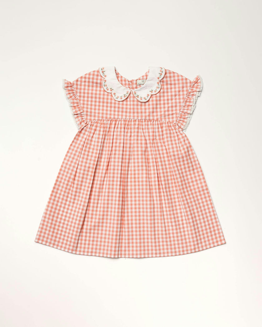 Lila Cotton Gingham Check Dress - Peony
